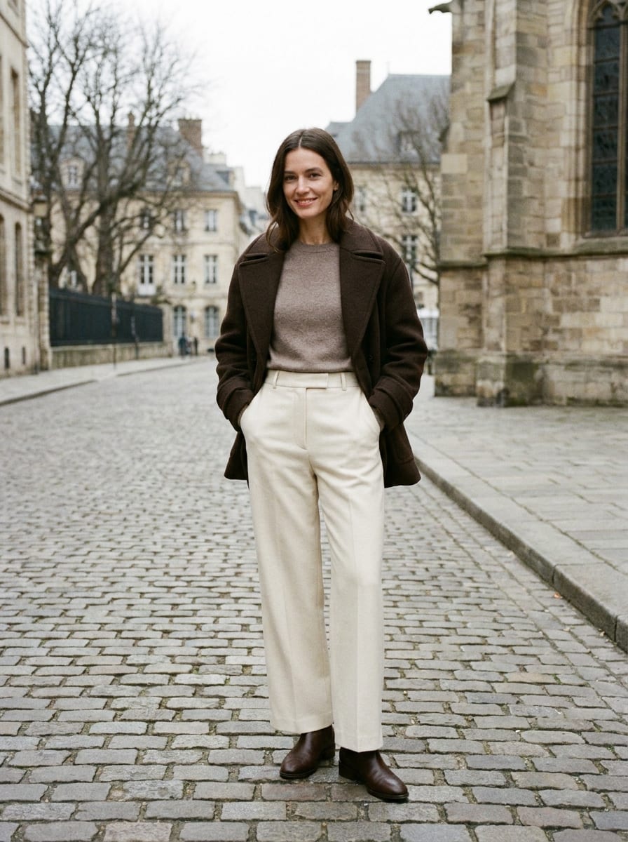 Kurzer Wintermantel mit weiter Hose - Winter Outfit Damen 2026